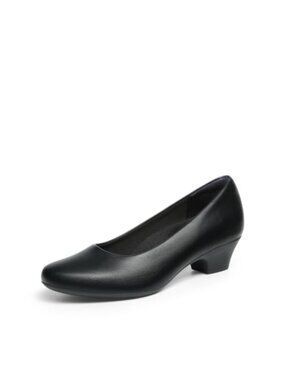 Faux Leather Low Block Heel Pumps Almond Toe Dress Shoes